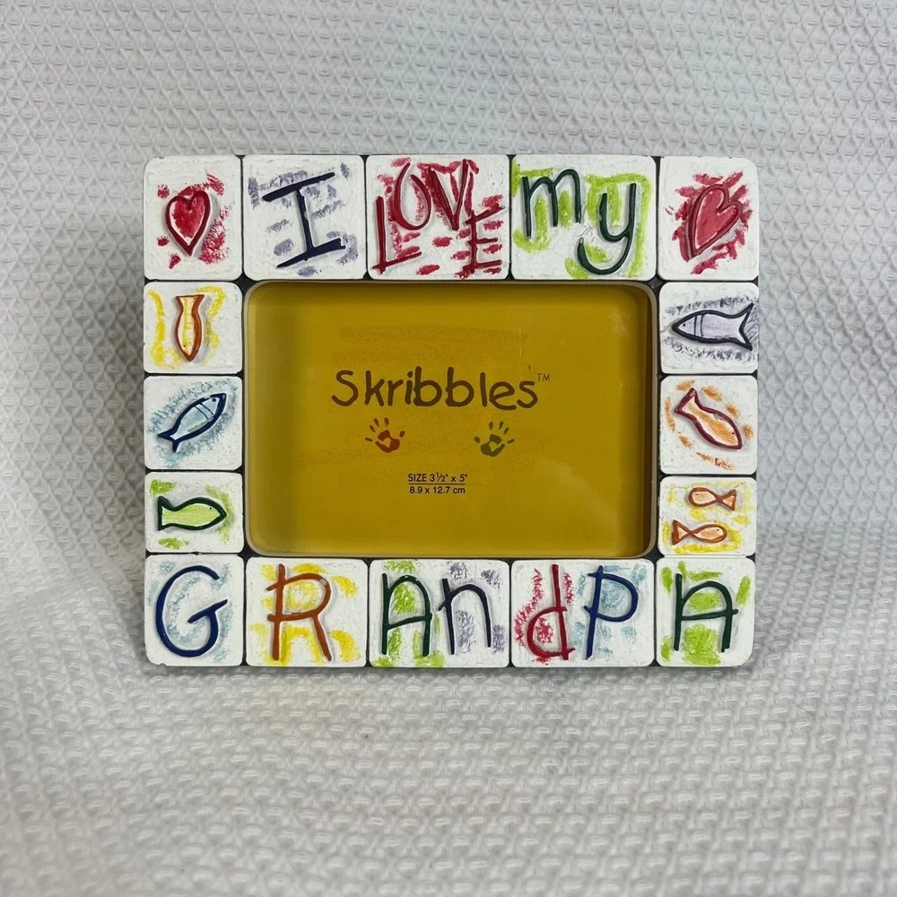 Skribbles I Love My Grandpa Picture Frame 3.5x5 White Multi Color Fishing Theme
